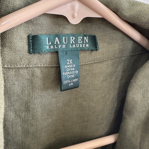 lauren ralph lauren linen safari vest 2x olive green cargo utility drawstring - Picture 4 of 14